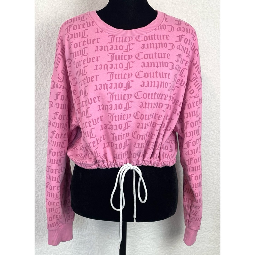 JUICY COUTURE x F21 • Pink Logo Print Long Sleeve Cropped Tie Sweatshirt, M - Picture 2 of 16